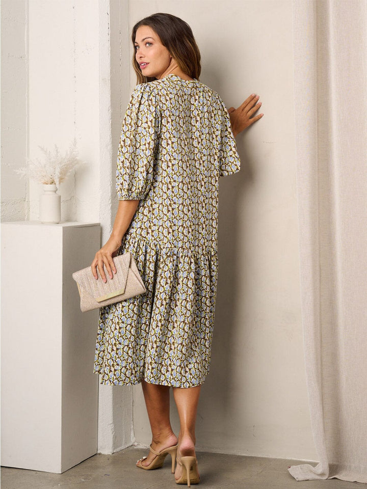 WOMEN'S SHORT SLEEVE V-NECK FLORAL MIDI DRESS
