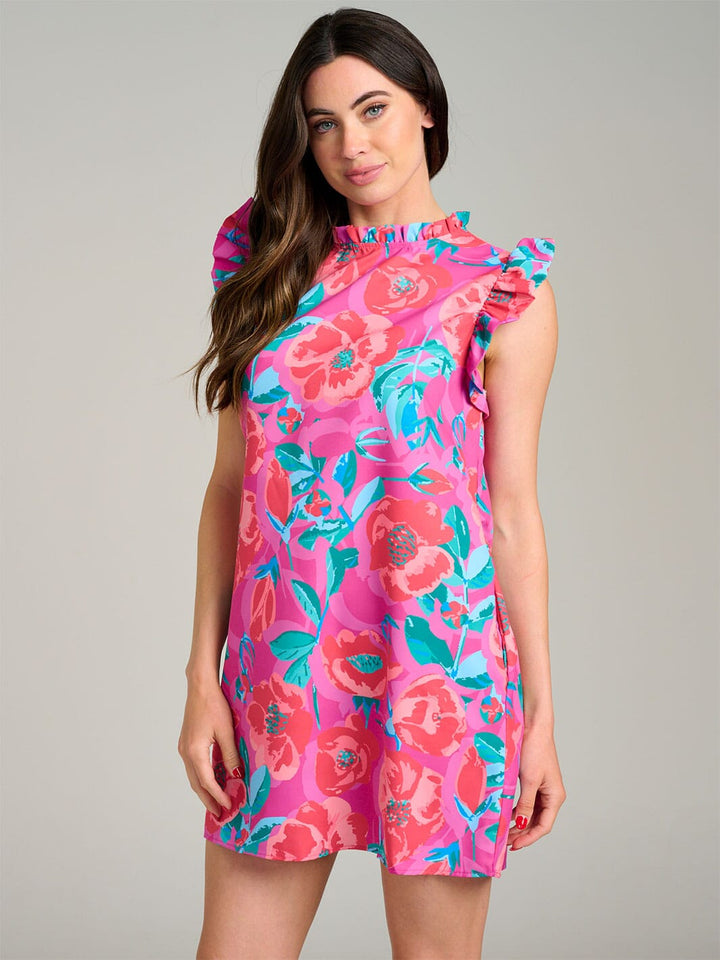 WOMEN'S RUFFLE SLEEVE FLORAL TUNI MINI DRESS