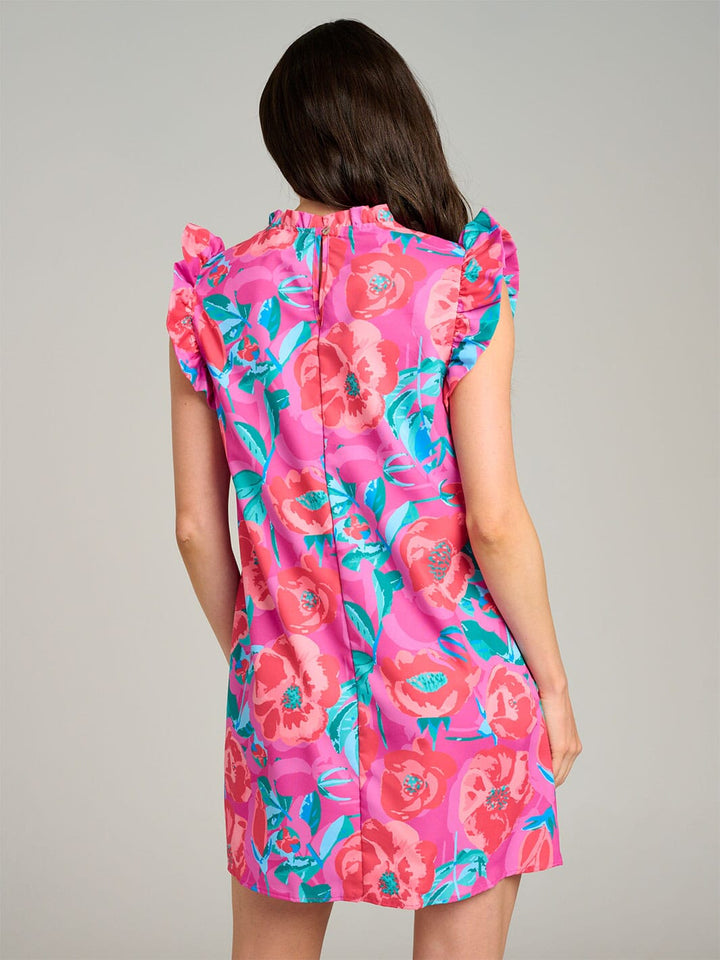 WOMEN'S RUFFLE SLEEVE FLORAL TUNI MINI DRESS