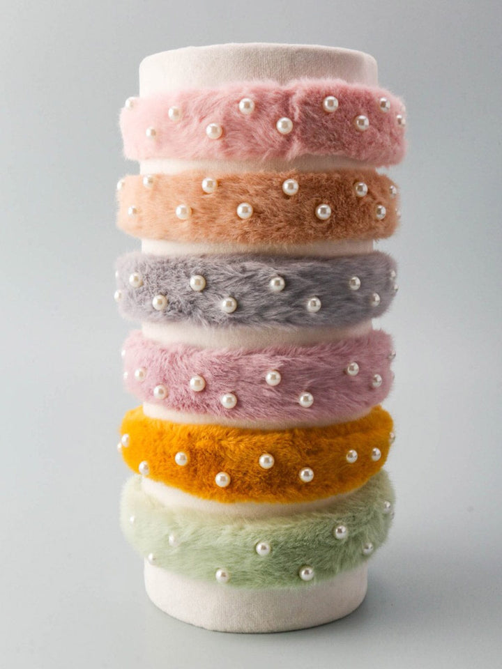 WOMEN'S ASSORTED COLORS FUZZY PEARL HEADBANDS