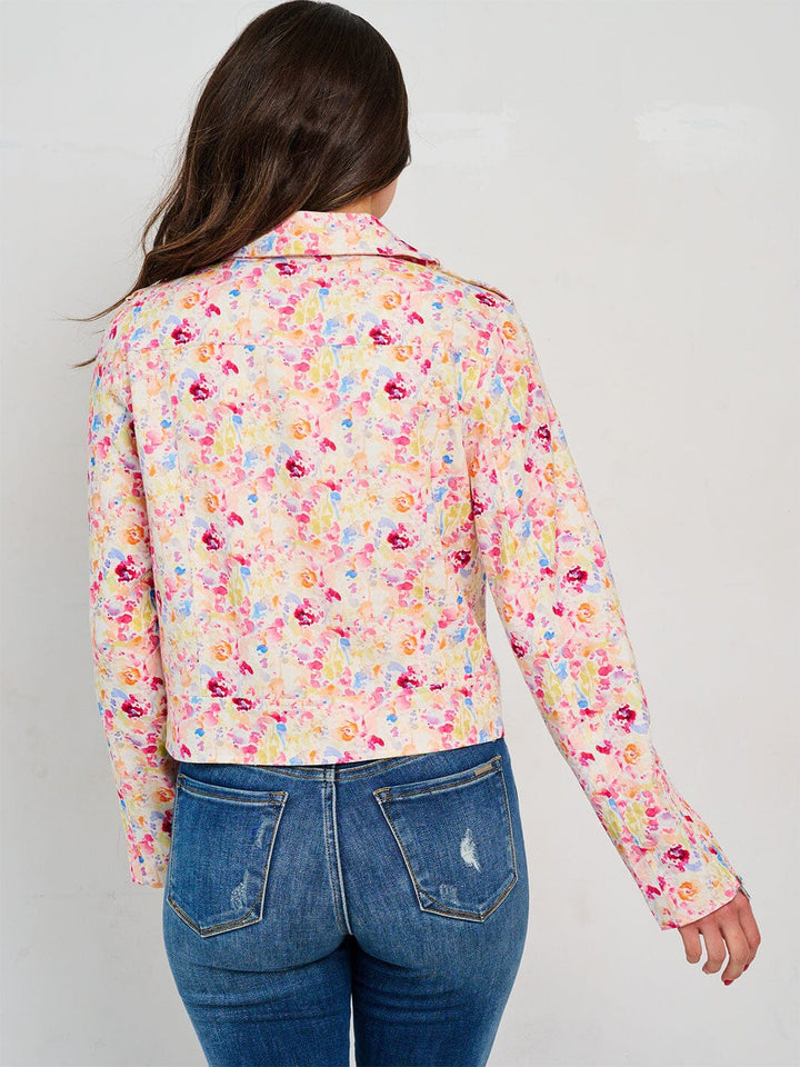 WOMEN'S LONG SLEEVE POCKETS ZIPPER CLOSURE FLORAL JACKET