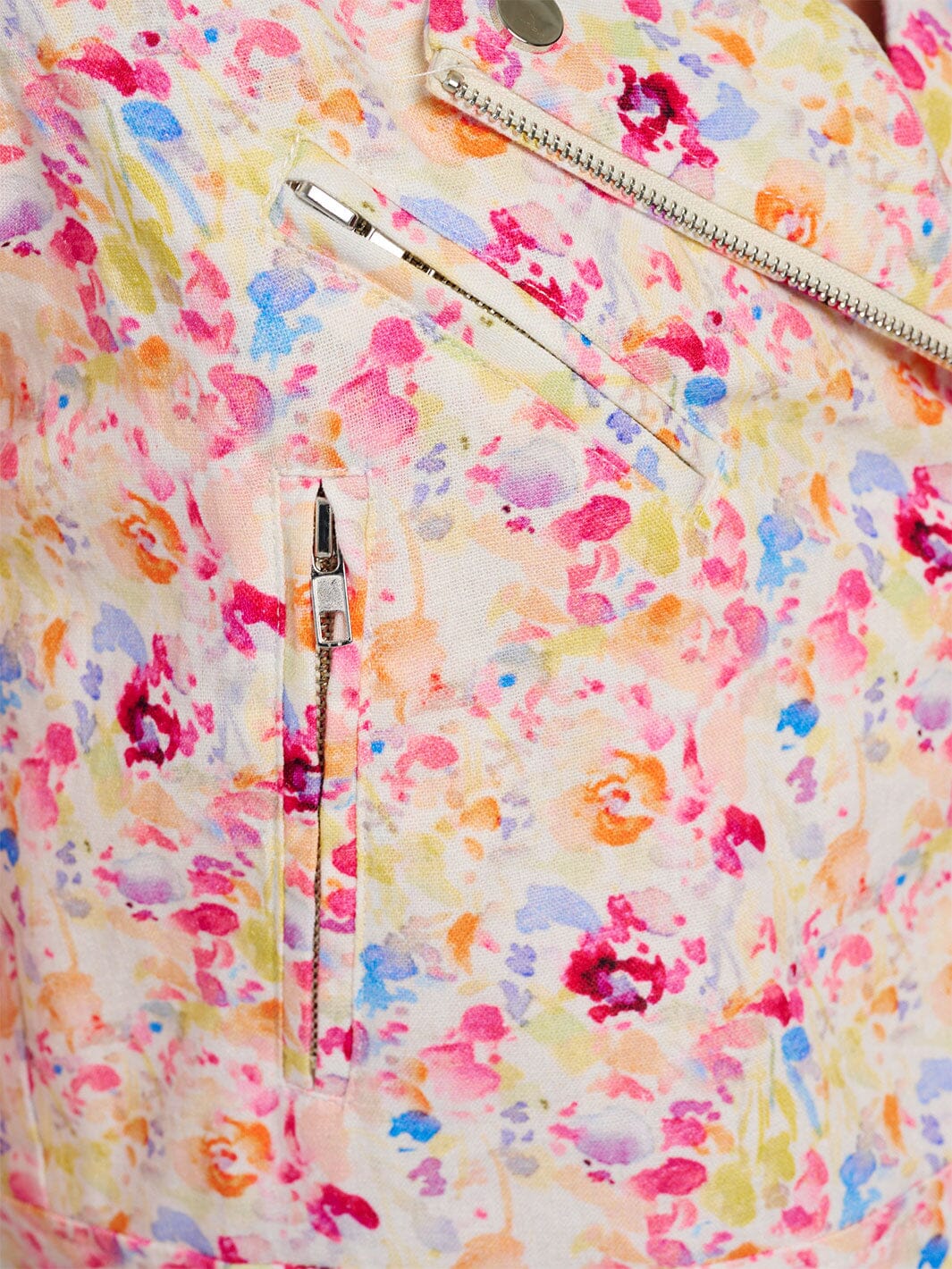 WOMEN'S LONG SLEEVE POCKETS ZIPPER CLOSURE FLORAL JACKET