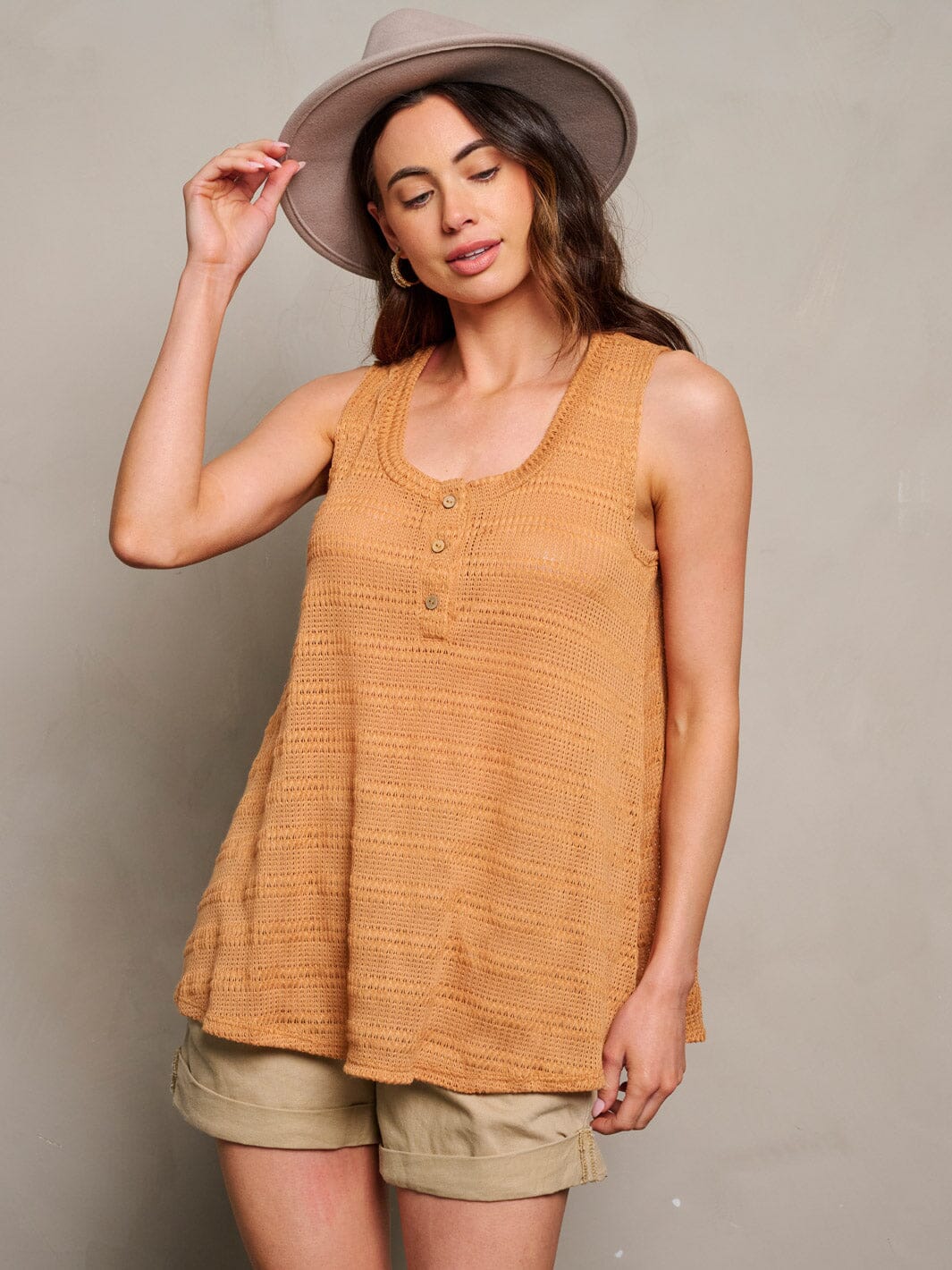 WOMEN'S SLEEVELESS BUTTON UP KNITTED TUNIC TANK TOP