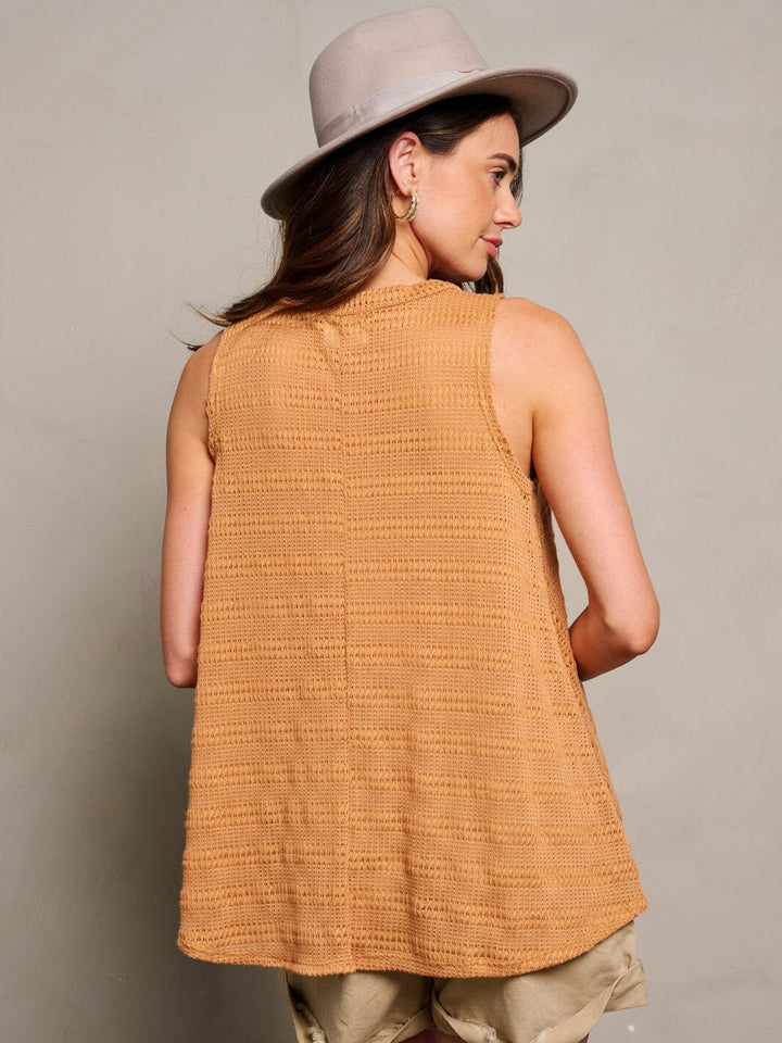 WOMEN'S SLEEVELESS BUTTON UP KNITTED TUNIC TANK TOP