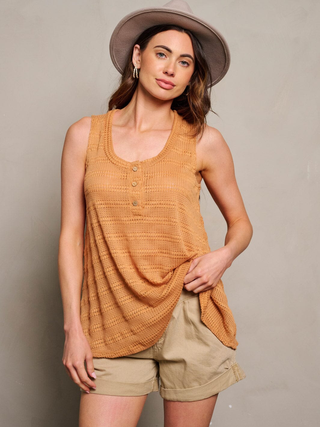 WOMEN'S SLEEVELESS BUTTON UP KNITTED TUNIC TANK TOP