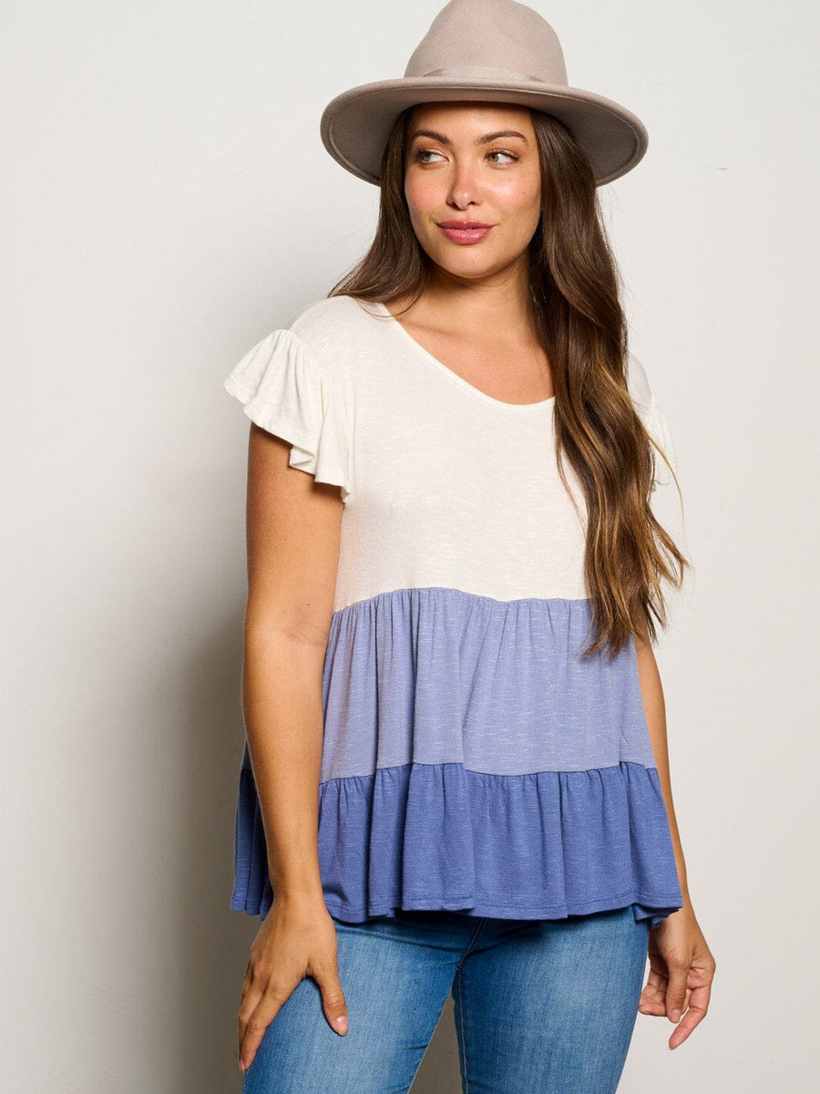WOMEN'S SHORT SLEEVE TIERED COLORBLOCK TUNIC BLOUSE TOP ...