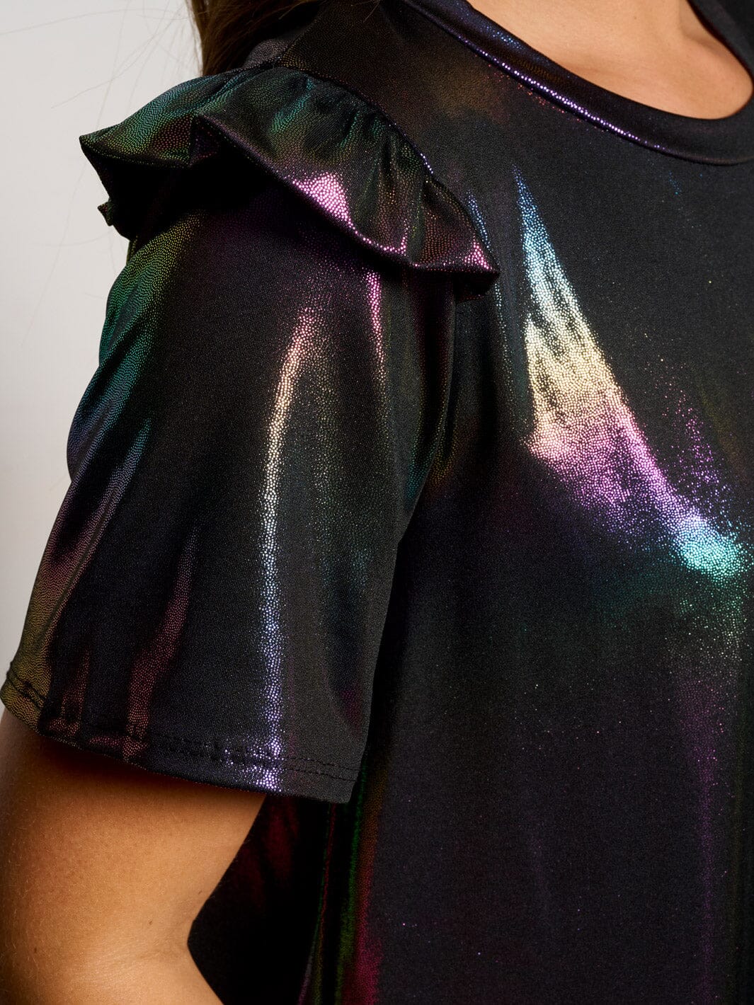 WOMEN'S SHORT RUFFLE SLEEVE MULTI COLOR METALLIC BLOUSE TOP