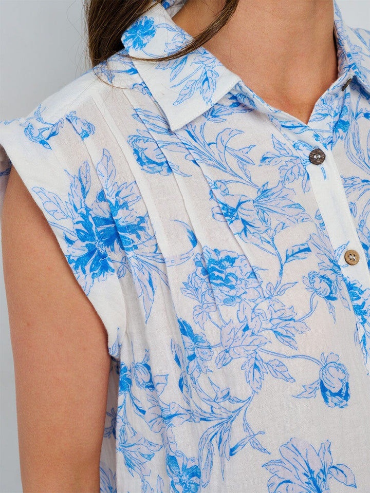 WOMEN'S SLEEEVELES BUTTON UP FLORAL TUNIC BLOUSE