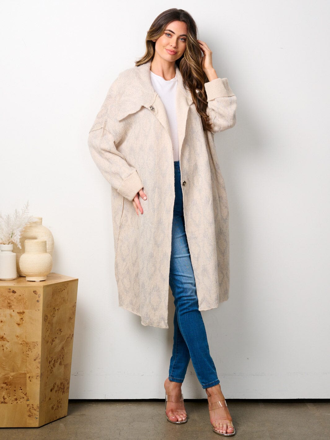 WOMEN'S LONG SLEEVE BUTTON CLOSURE POCKETS CARDIGAN