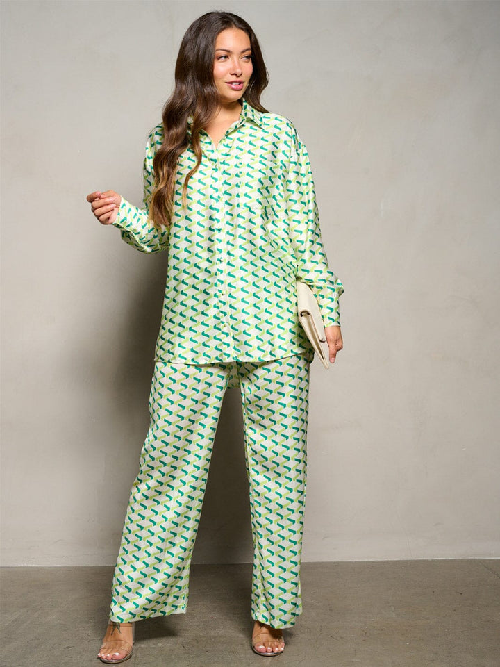 WOMEN'S LONG SLEEVE BLOUSE & ELASTIC WAIST PANTS MULTI PRINT 2PC.SET