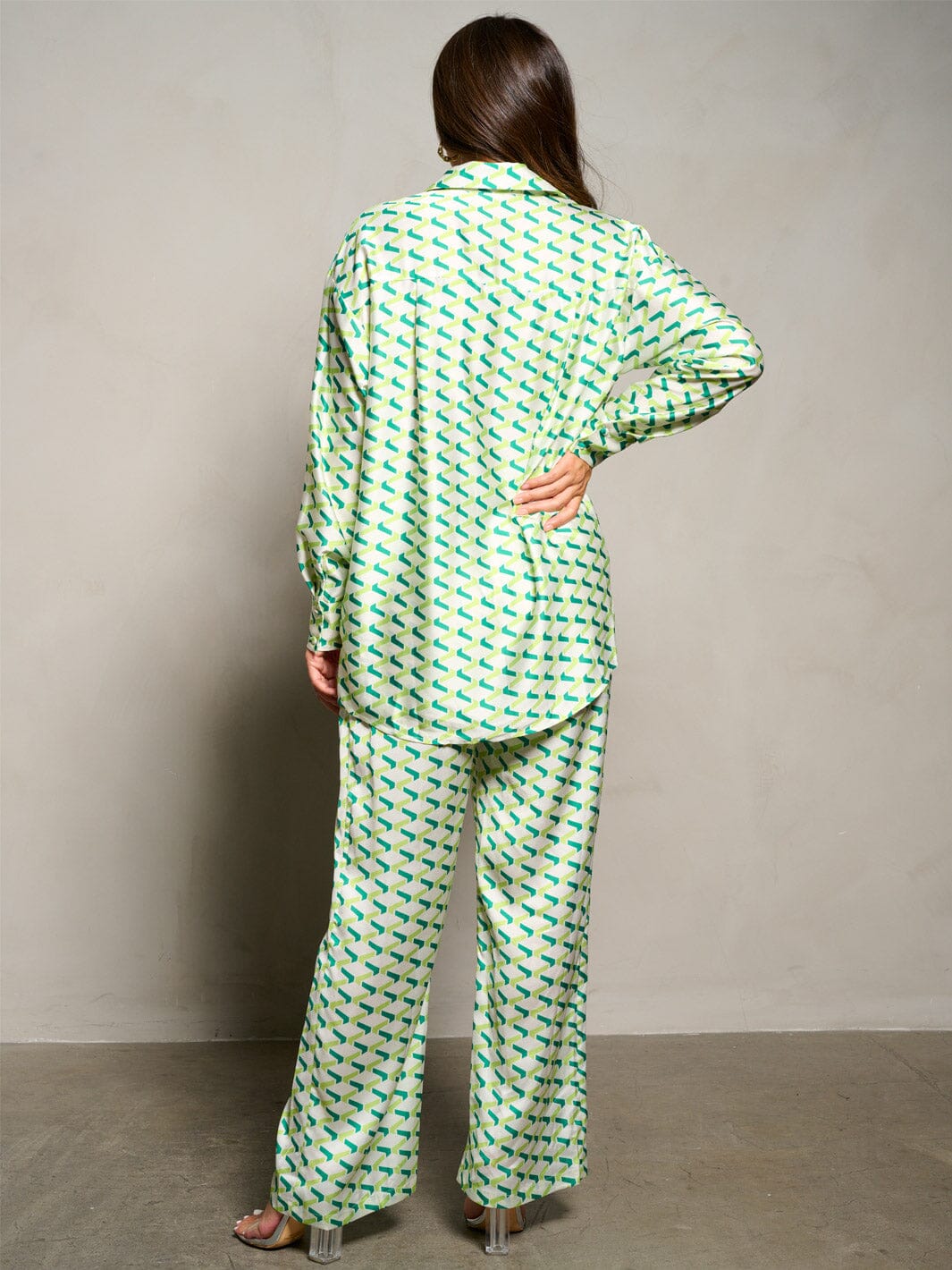 WOMEN'S LONG SLEEVE BLOUSE & ELASTIC WAIST PANTS MULTI PRINT 2PC.SET