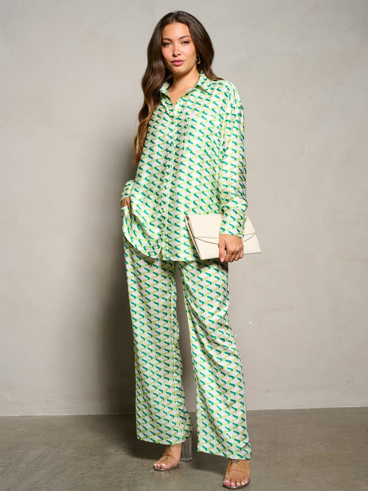 WOMEN'S LONG SLEEVE BLOUSE & ELASTIC WAIST PANTS MULTI PRINT 2PC.SET