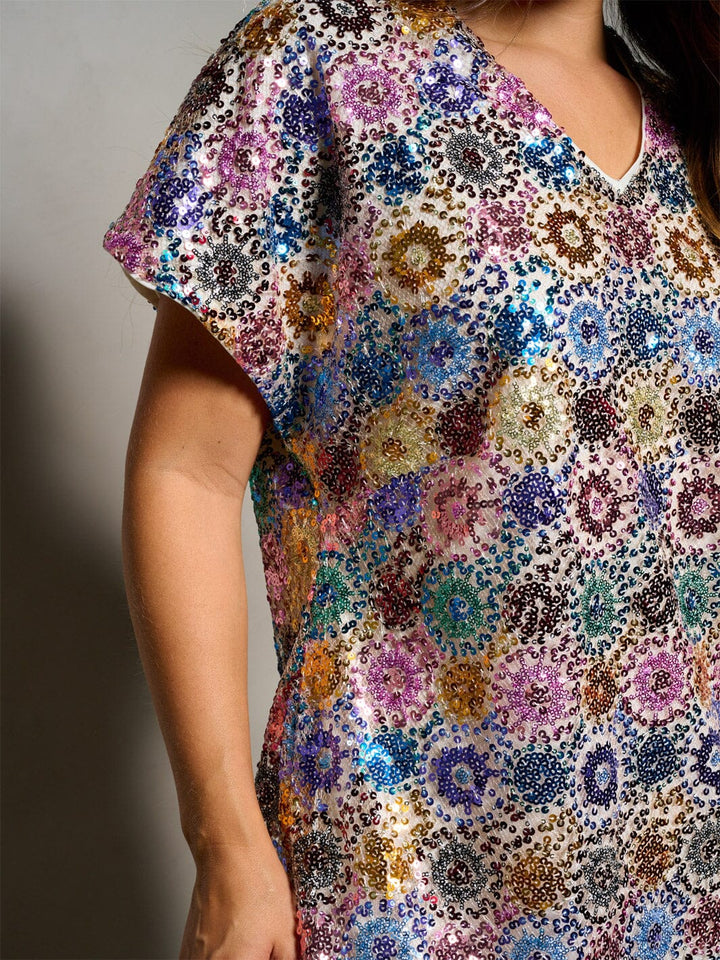 WOMEN'S SHORT SLEEVE V-NECK SEQUINS MINI DRESS