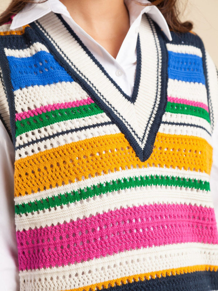 WOMEN'S SLEEVELESS V-NECK COLORBLOCK KNITTED VEST