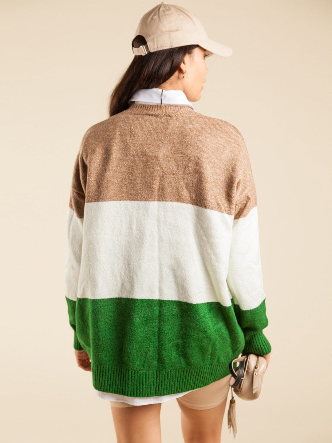 WOMEN'S LONG SLEEVE COLORBLOCK KNITTED PULLOVER SWEATER