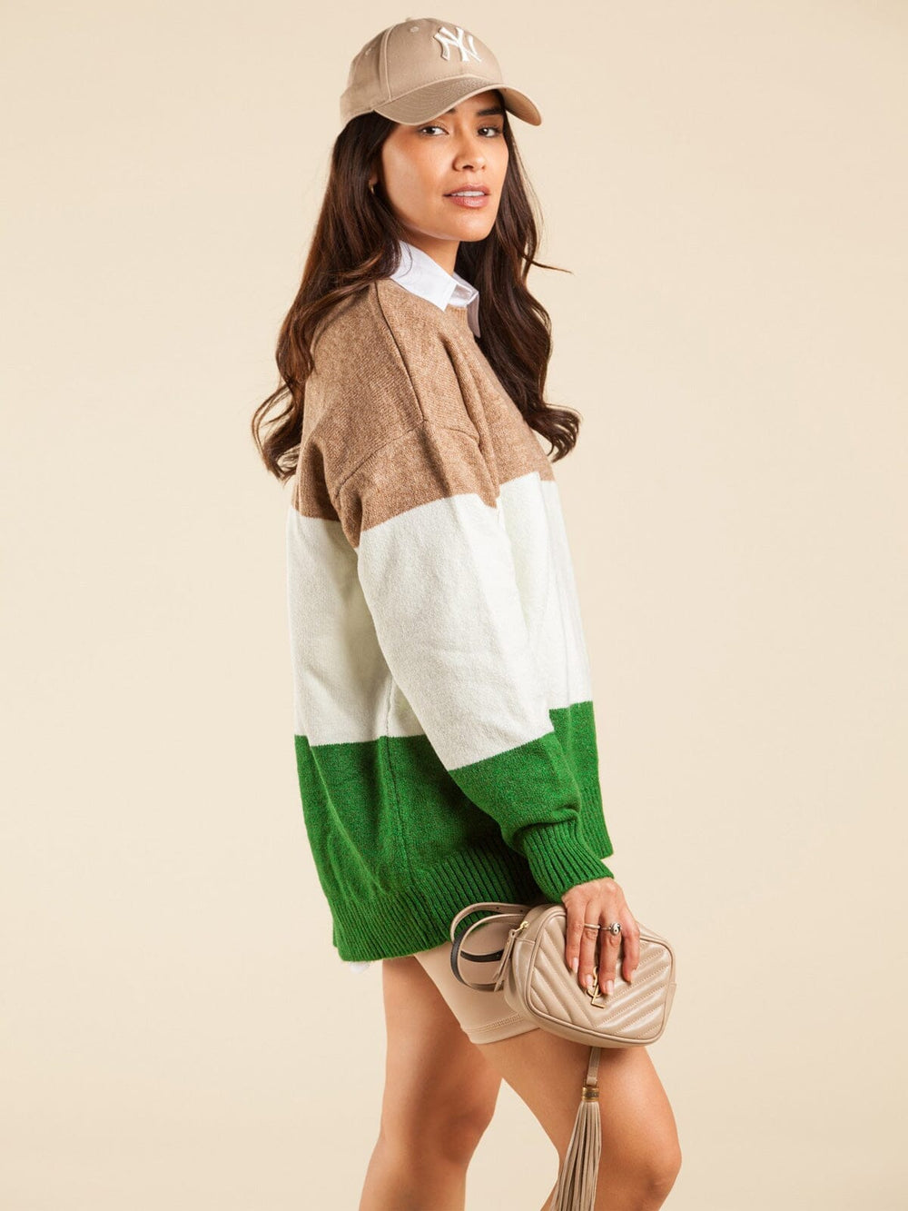 WOMEN'S LONG SLEEVE COLORBLOCK KNITTED PULLOVER SWEATER