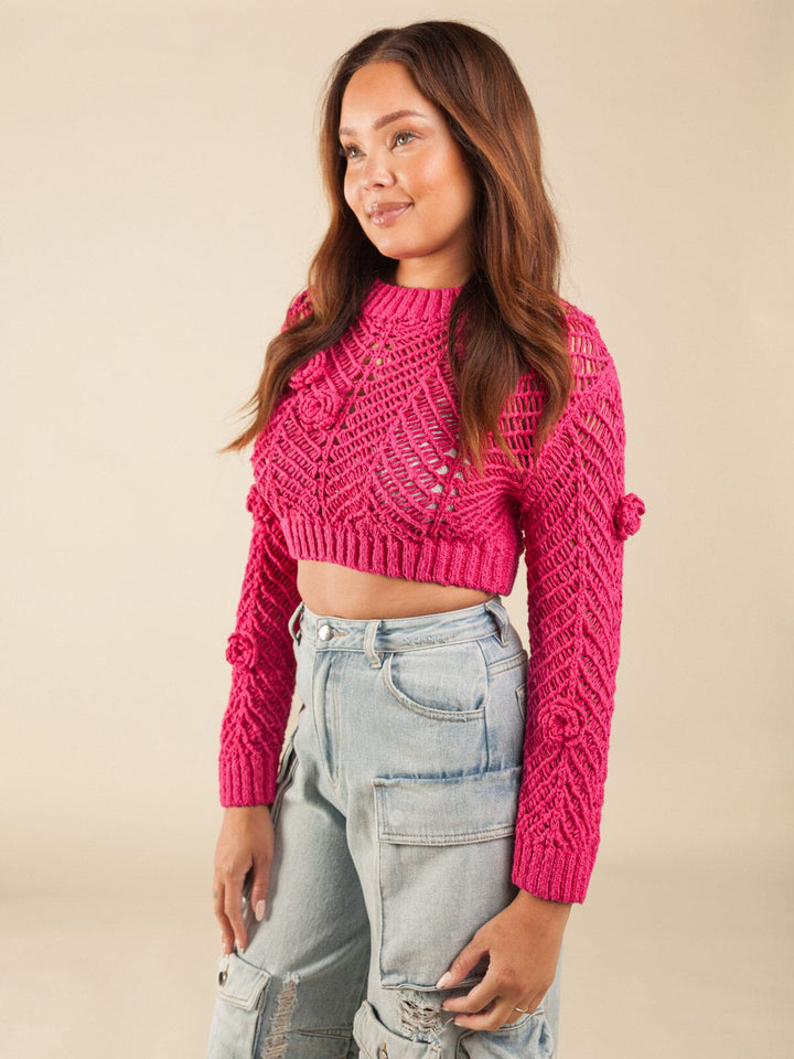 WOMEN'S LONG SLEEVE FLOWER DETAILED KNITTED