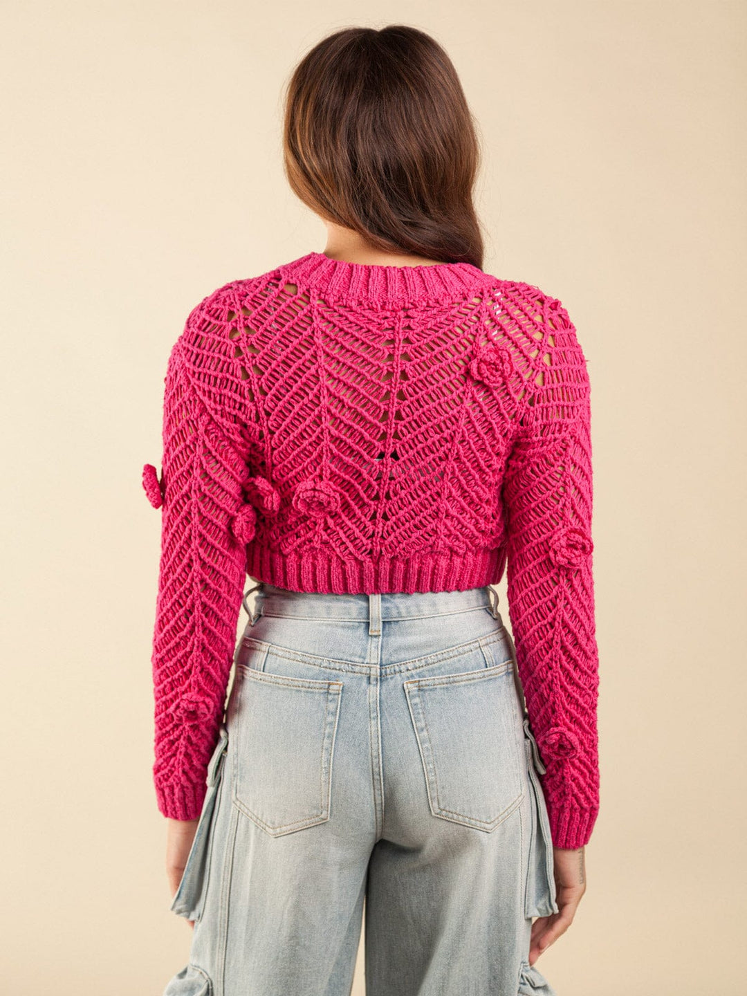 WOMEN'S LONG SLEEVE FLOWER DETAILED KNITTED