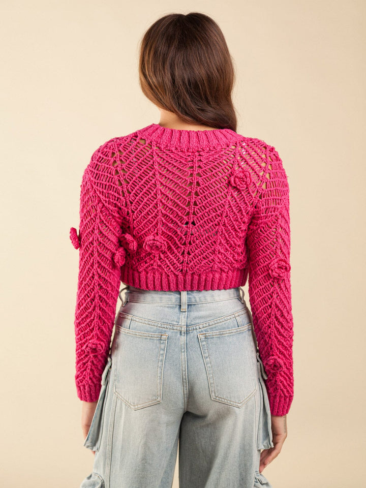 WOMEN'S LONG SLEEVE FLOWER DETAILED KNITTED