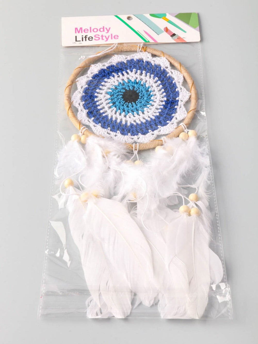 WALL DECOR WHITE & BLUE KNIT DREAM CATCHER