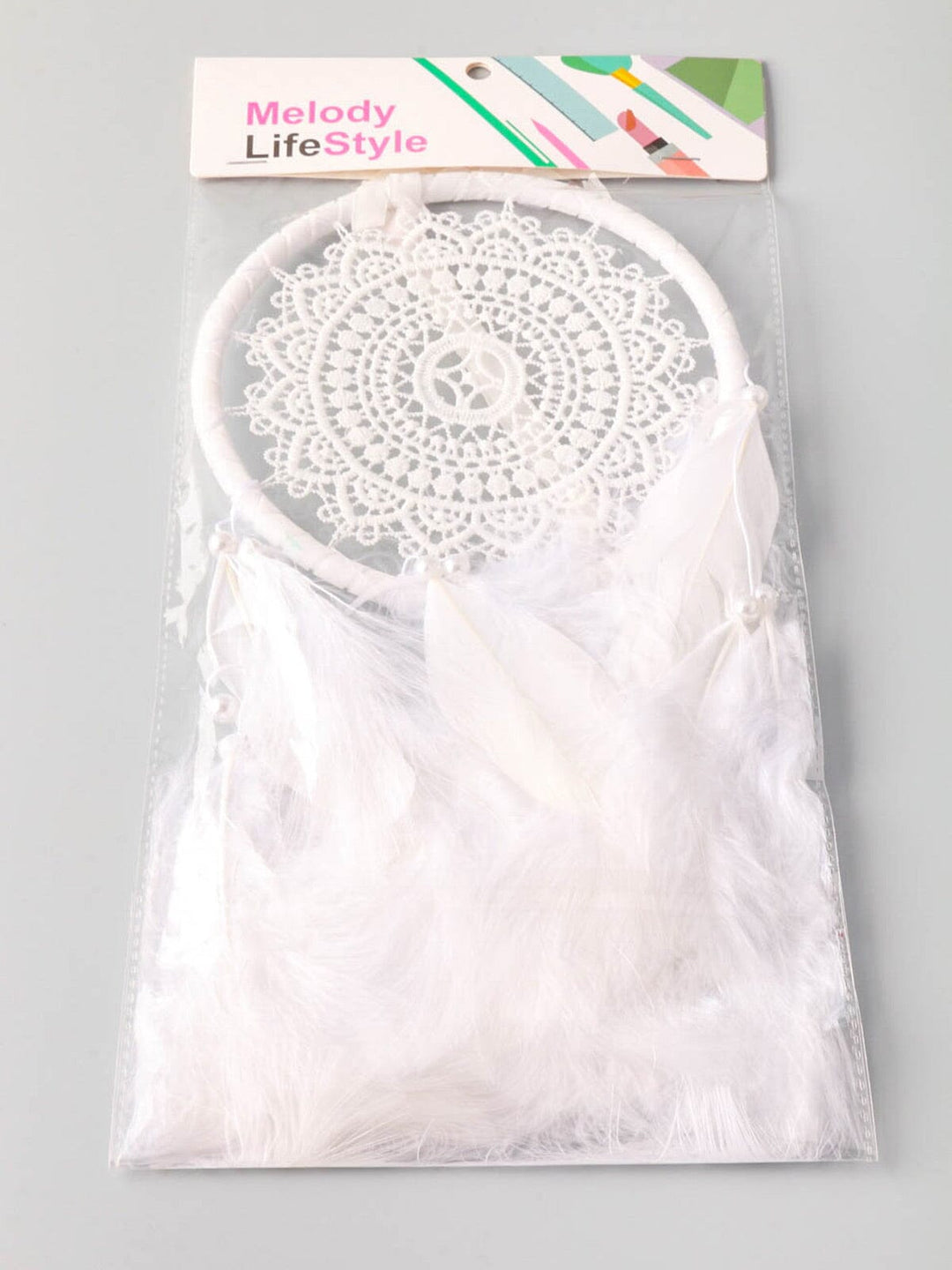 WALL DECOR WHITE FEATHERS DREAM CATCHER
