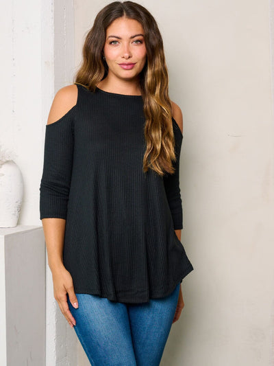 WOMEN'S COLD SHOULDER 3/4 SLEEVE TUNIC TOP
