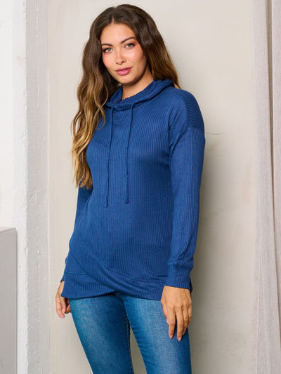 WOMEN'S LONG SLEEVE HOODED SOLID TOP
