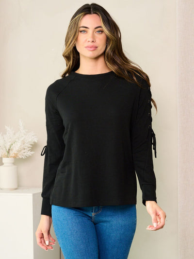 WOMEN'S LONG LACE UP SLEEVE SOLID TOP