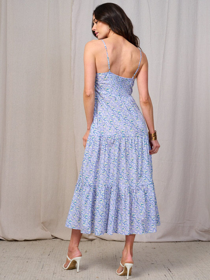 WOMEN'S SLEEVELESS V-NECK BUTTON CLOSURE FLORAL MAXI DRESS