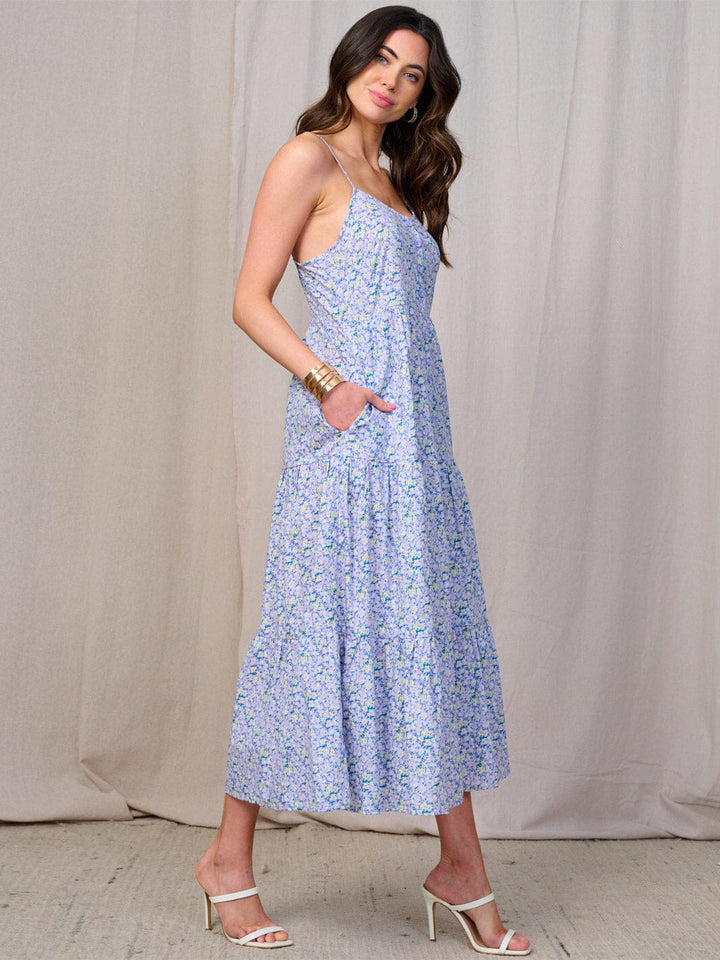 WOMEN'S SLEEVELESS V-NECK BUTTON CLOSURE FLORAL MAXI DRESS