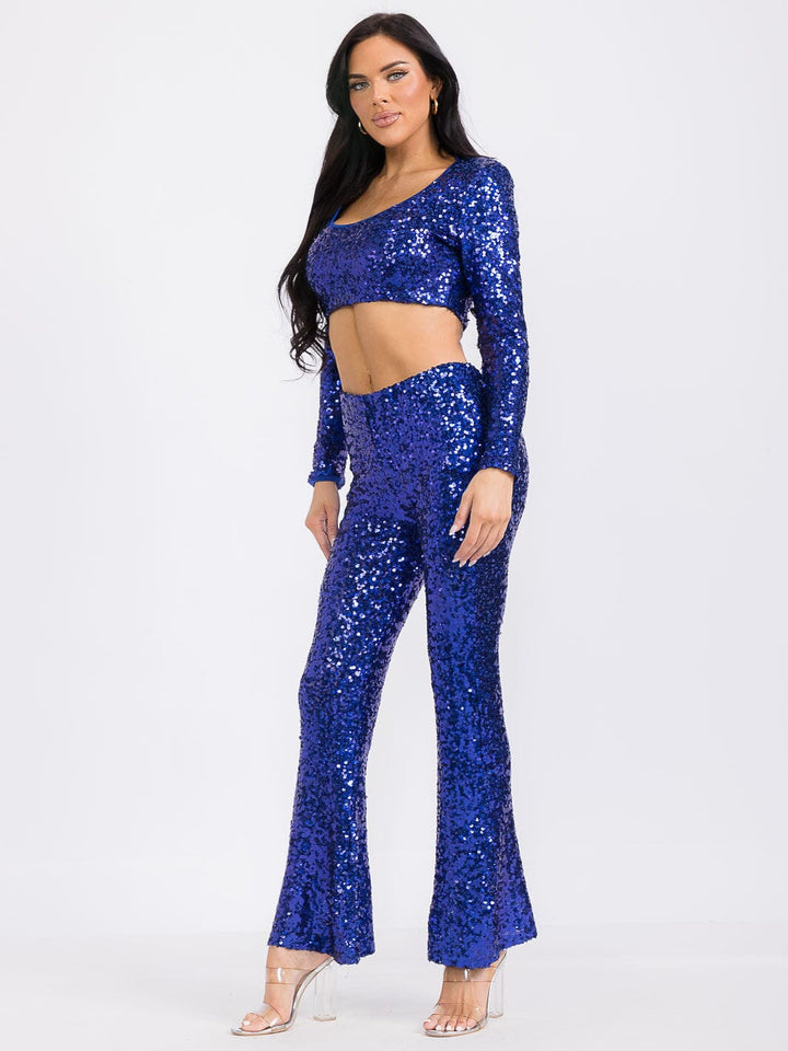 WOMEN'S LONG SLEEVE SEQUINS CROP TOP