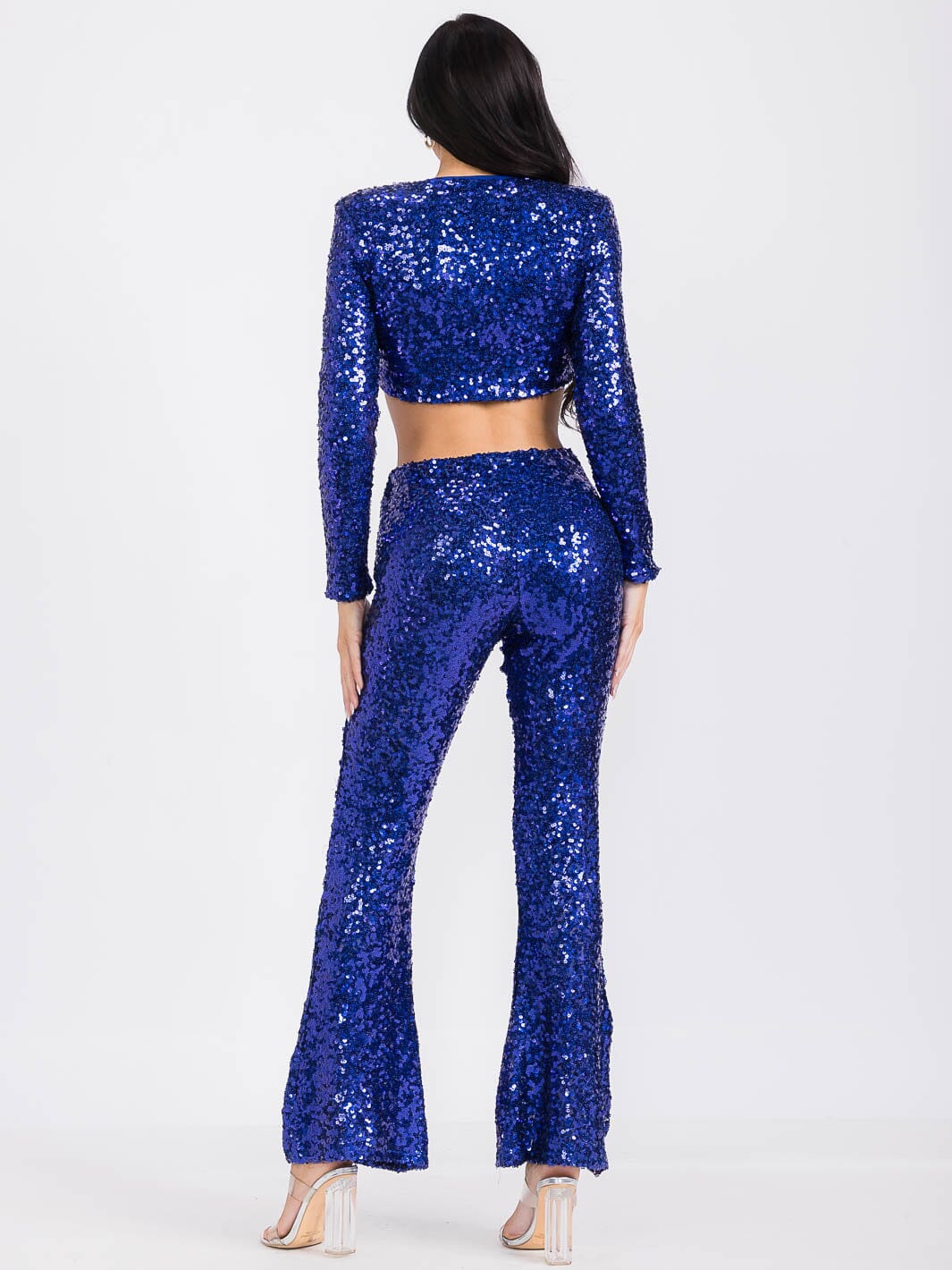 WOMEN'S LONG SLEEVE SEQUINS CROP TOP