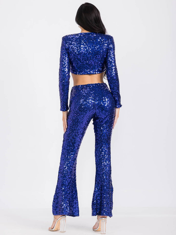 WOMEN'S LONG SLEEVE SEQUINS CROP TOP