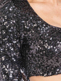 WOMEN'S LONG SLEEVE SEQUINS CROP TOP