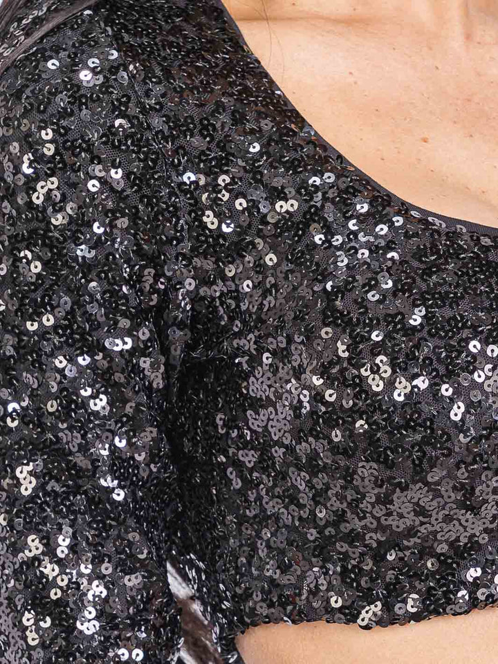 WOMEN'S LONG SLEEVE SEQUINS CROP TOP