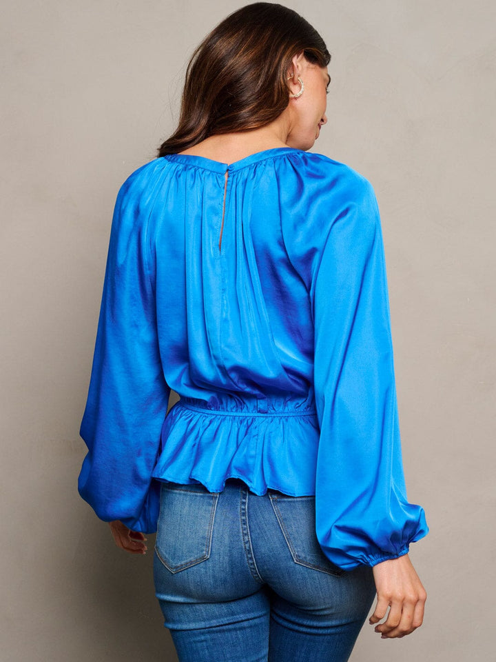 WOMEN'S LONG SLEEVE ELASTIC WAIST PEPLUM RUFFLE BLOUSE TOP