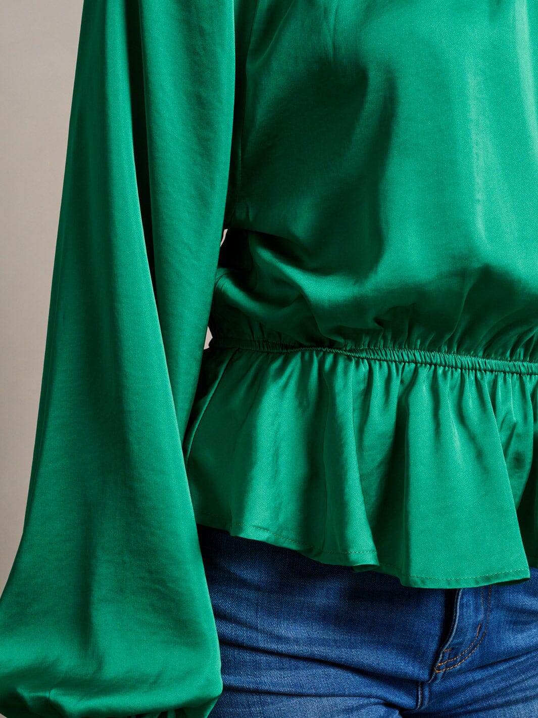 WOMEN'S LONG SLEEVE ELASTIC WAIST PEPLUM RUFFLE BLOUSE TOP