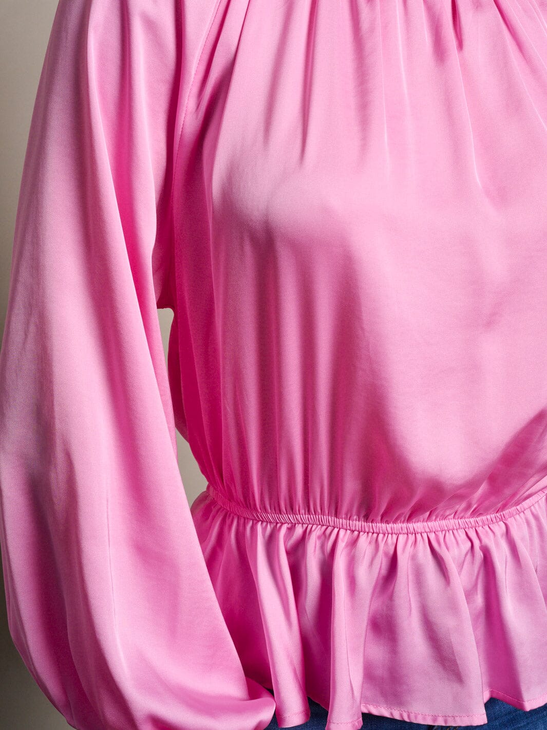 WOMEN'S LONG SLEEVE ELASTIC WAIST PEPLUM RUFFLE BLOUSE TOP