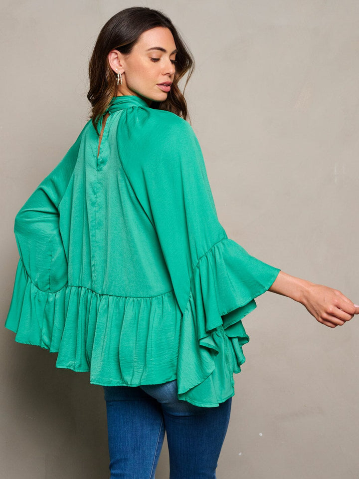 WOMEN'S LONG SLEEVE V-NECK RUFFLE BLOUSE TOP