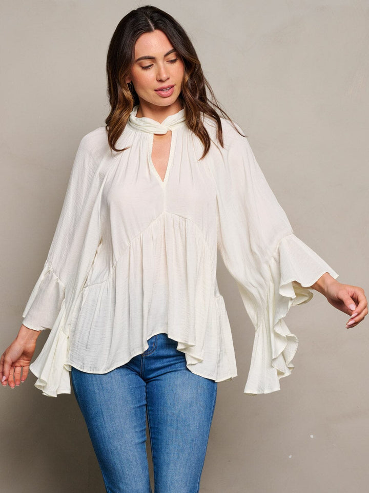 WOMEN'S LONG SLEEVE V-NECK RUFFLE BLOUSE TOP