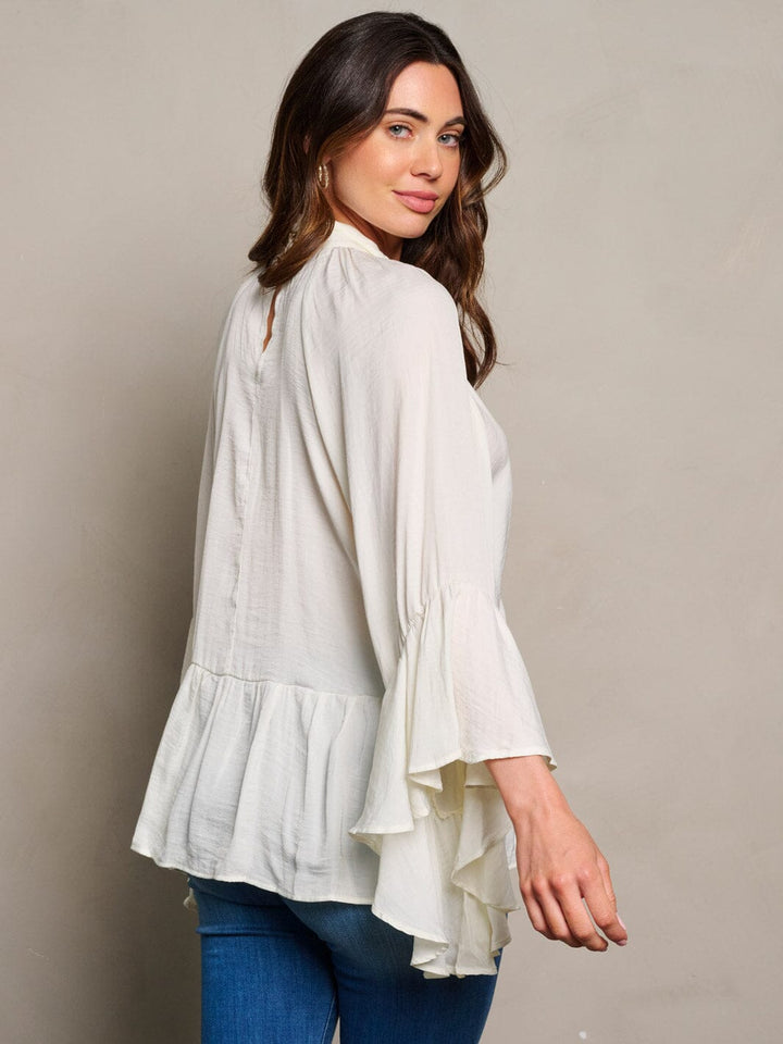 WOMEN'S LONG SLEEVE V-NECK RUFFLE BLOUSE TOP
