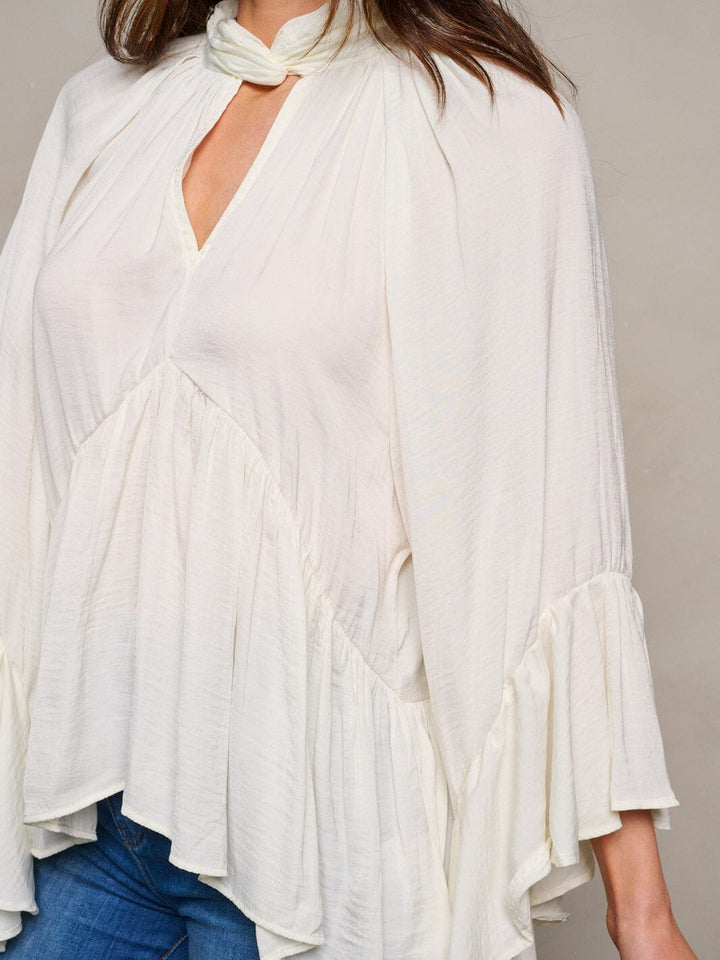 WOMEN'S LONG SLEEVE V-NECK RUFFLE BLOUSE TOP