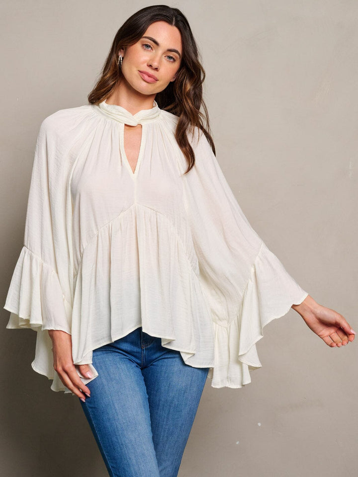 WOMEN'S LONG SLEEVE V-NECK RUFFLE BLOUSE TOP