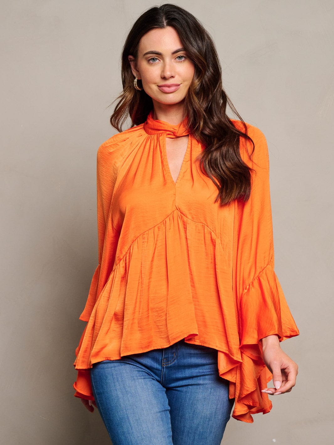 WOMEN'S LONG SLEEVE V-NECK RUFFLE BLOUSE TOP