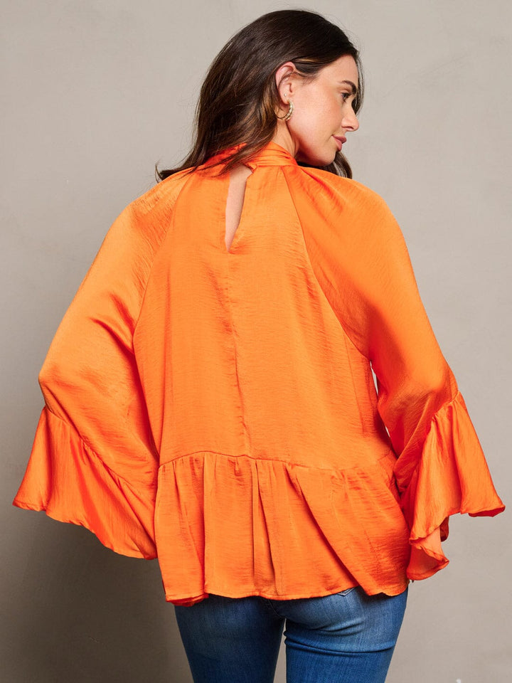 WOMEN'S LONG SLEEVE V-NECK RUFFLE BLOUSE TOP