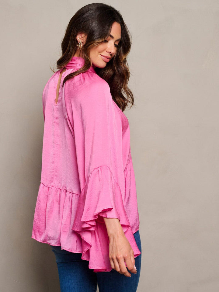 WOMEN'S LONG SLEEVE V-NECK RUFFLE BLOUSE TOP