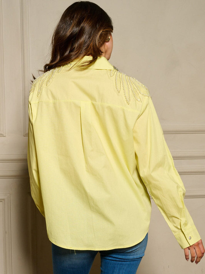 WOMEN'S LONG SLEEVE BUTTON UP STUDS DETAILED OVERSIZE TOP