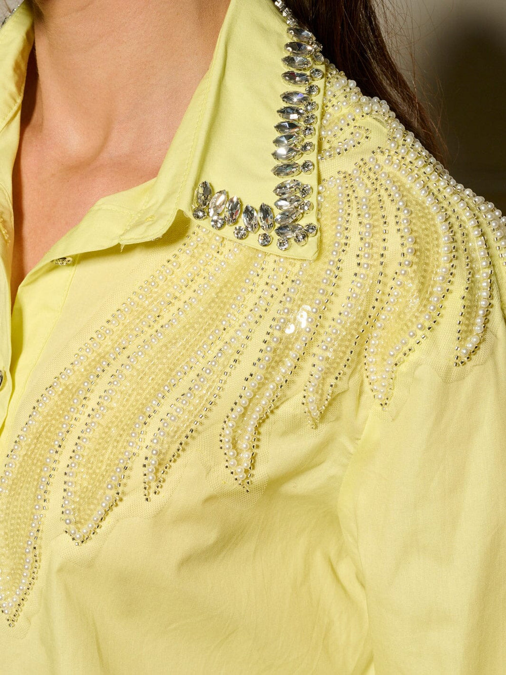 WOMEN'S LONG SLEEVE BUTTON UP STUDS DETAILED OVERSIZE TOP