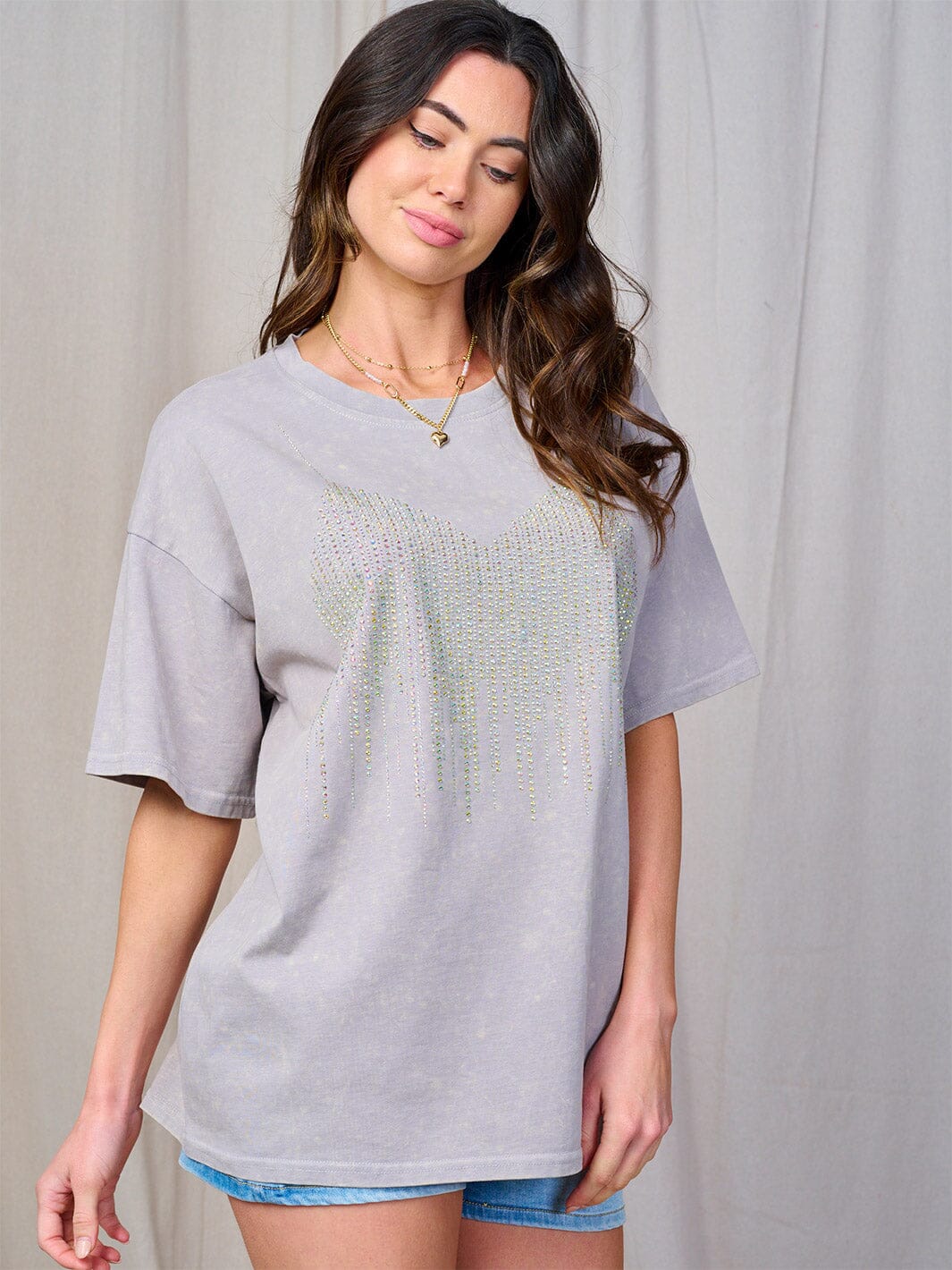 WOMEN'S SHORT SLEEVE STUDS DETAILED TOP