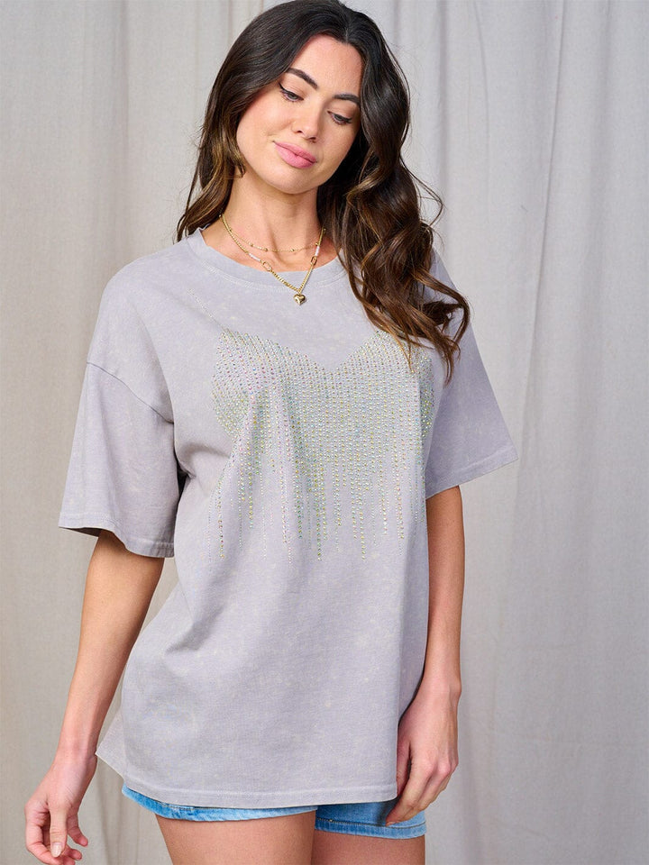 WOMEN'S SHORT SLEEVE STUDS DETAILED TOP